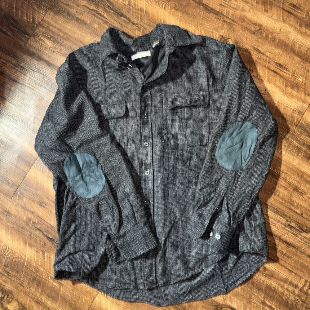 Turnbury 100% Wool Grey Men's Large Elbow Patch Button Down Shirt